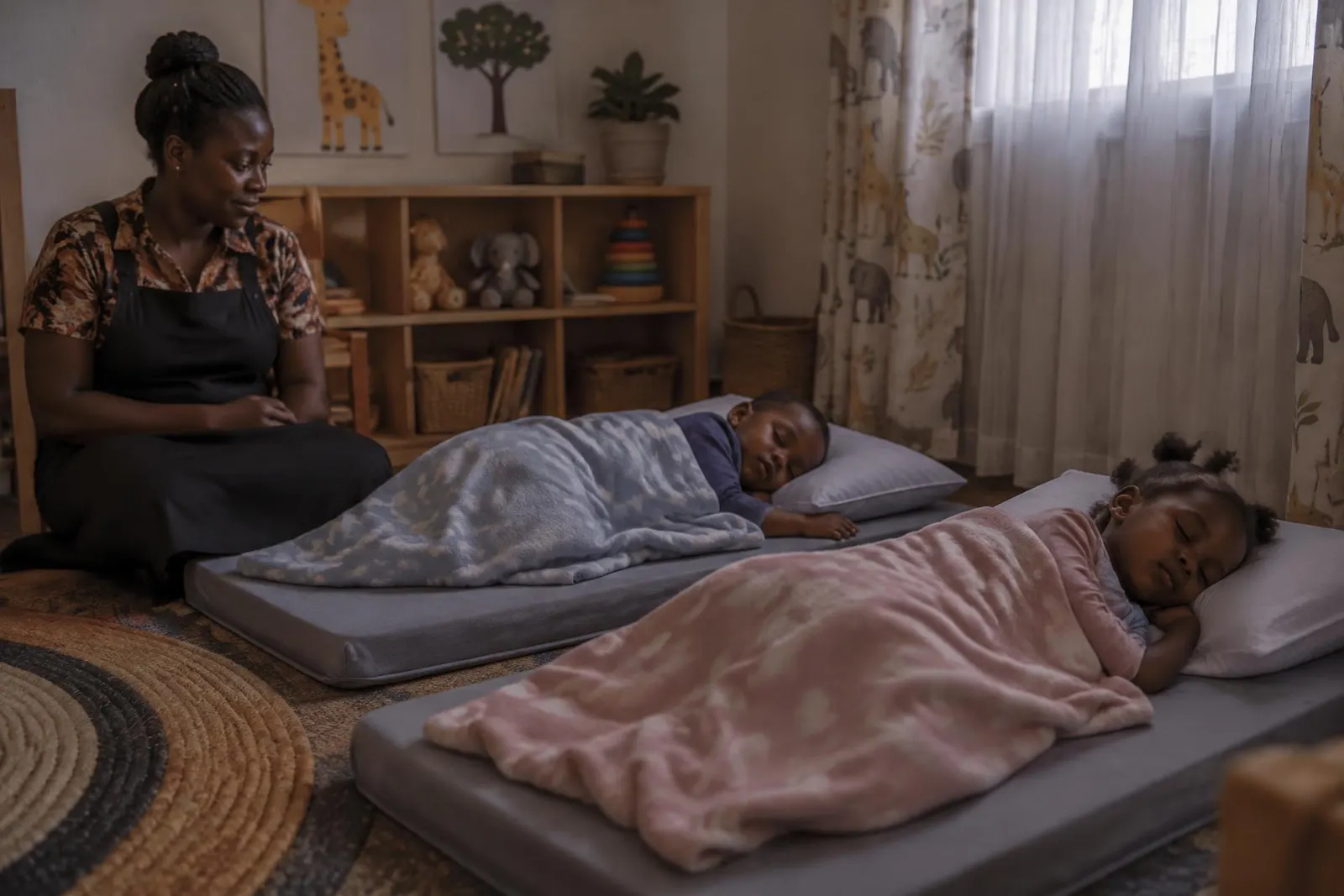 Children asleep in a calm nap room